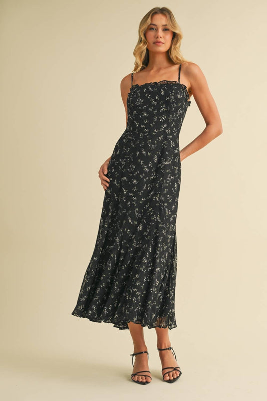 FLORAL PRINTED MERMAID MIDI DRESS