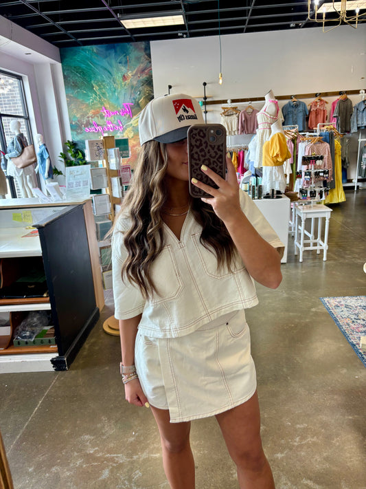 Stitch detail top- ecru