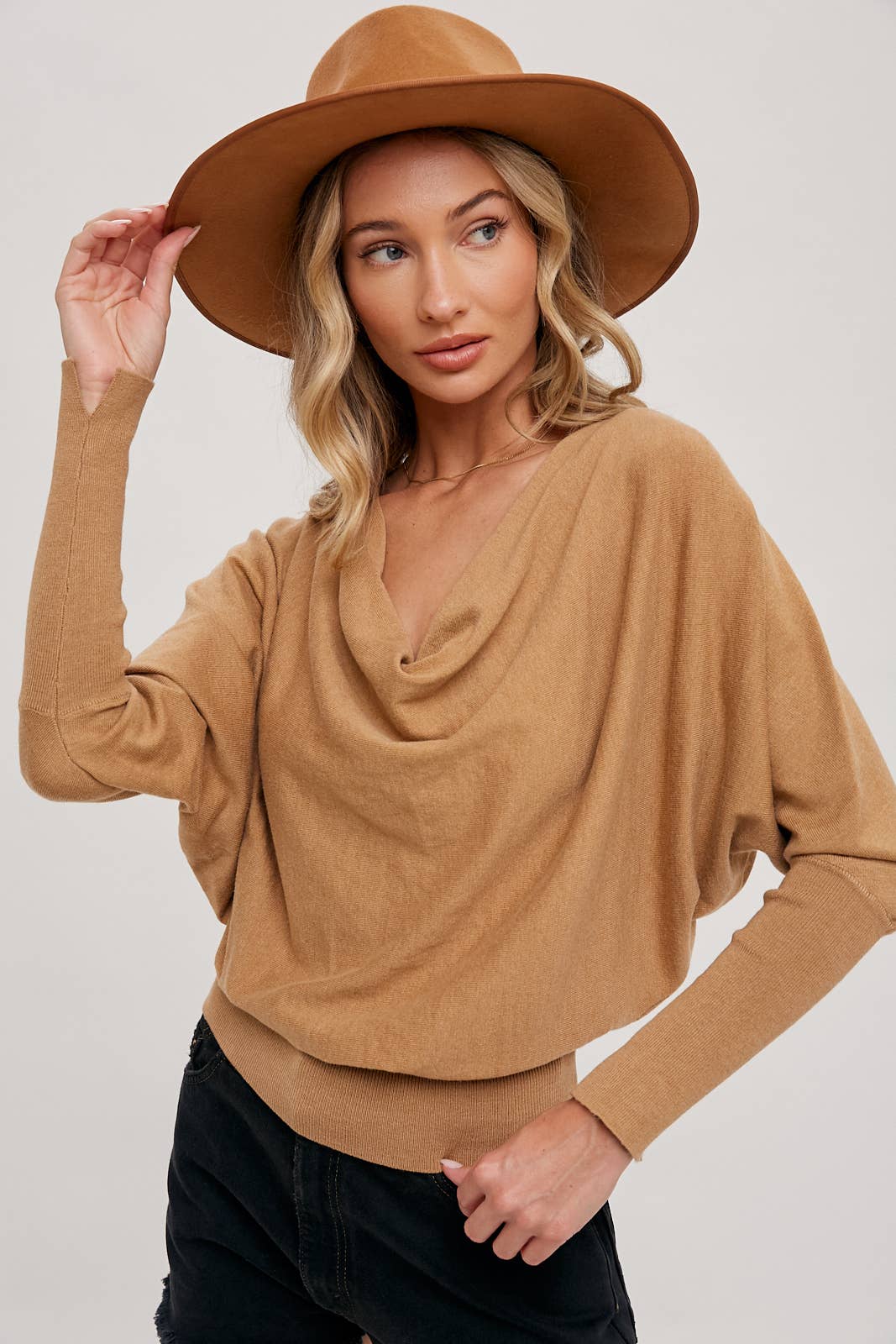 COWLNECK DOLMAN KNIT PULLOVER