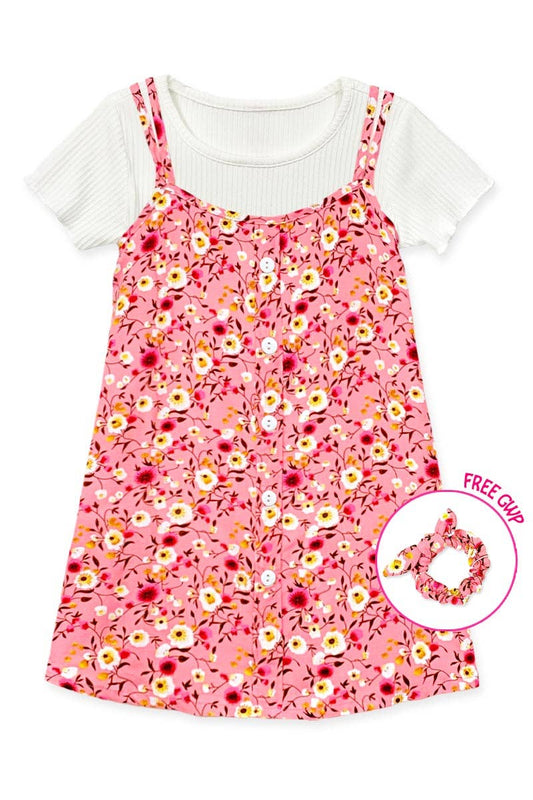 Girl's 2 pc Floral Dress & Ribbed Tee Set