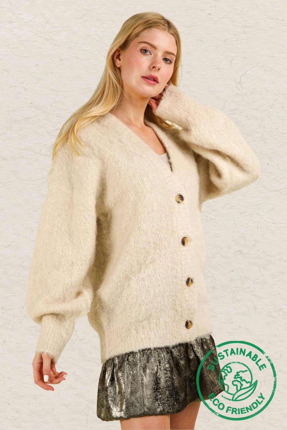 US Mohair Button Down Soft Knit Sweater Cardigan