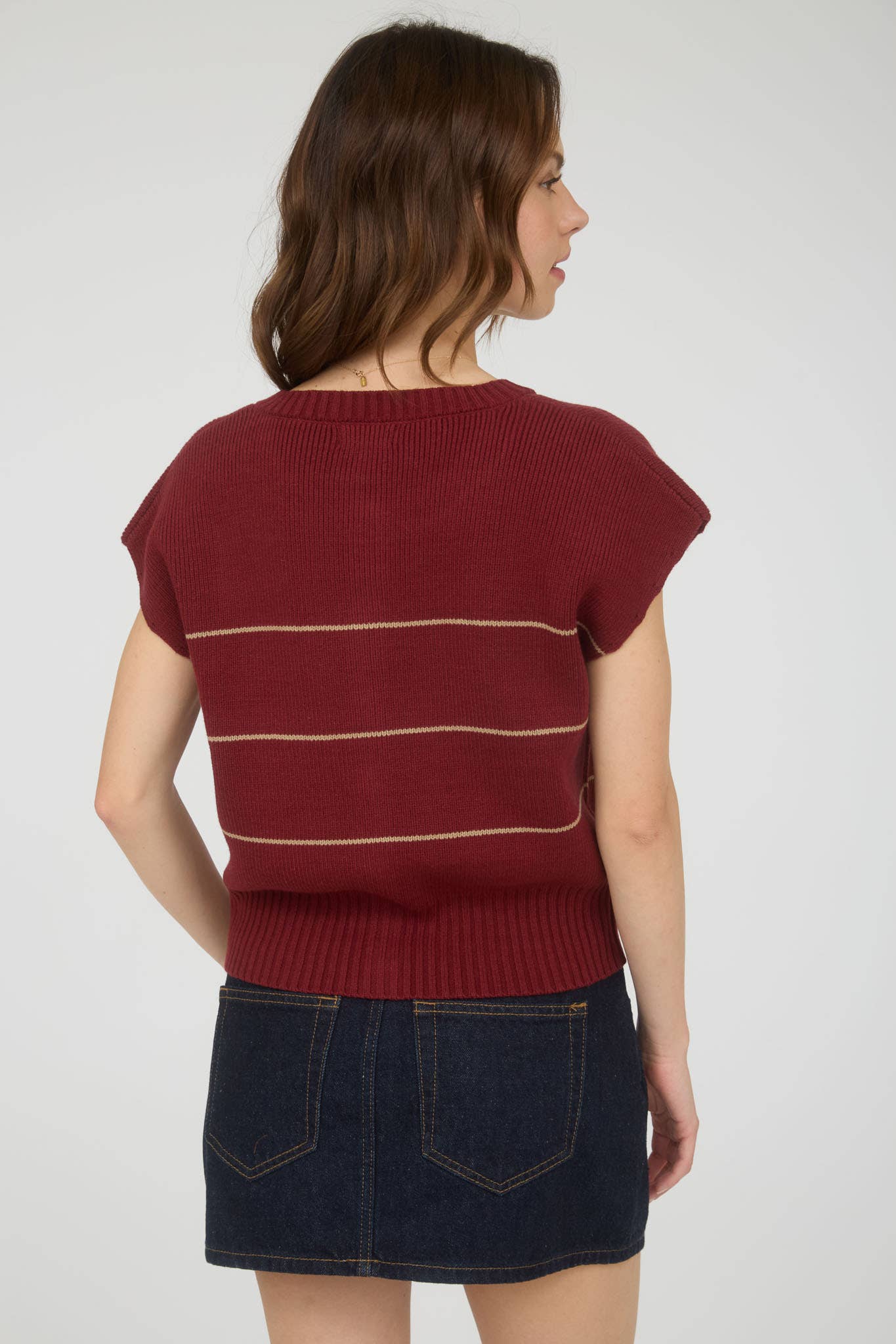 STRIPE BUTTON DOWN SHORT SLEEVE KNIT CARDIGAN