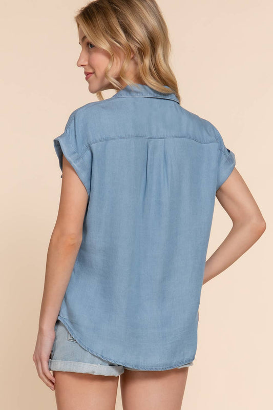 Short Sleeve Button Down Tencel Shirt