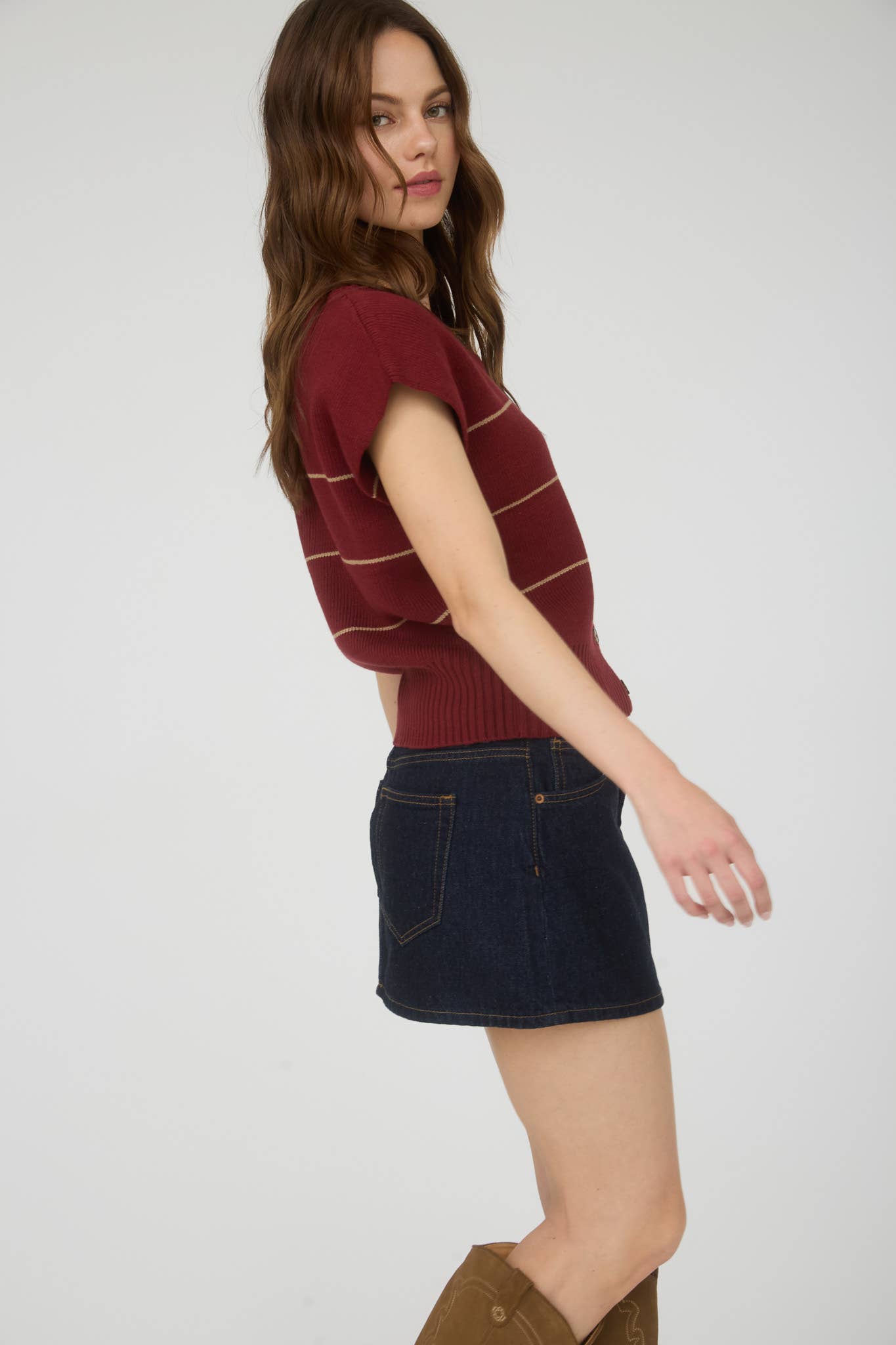 STRIPE BUTTON DOWN SHORT SLEEVE KNIT CARDIGAN