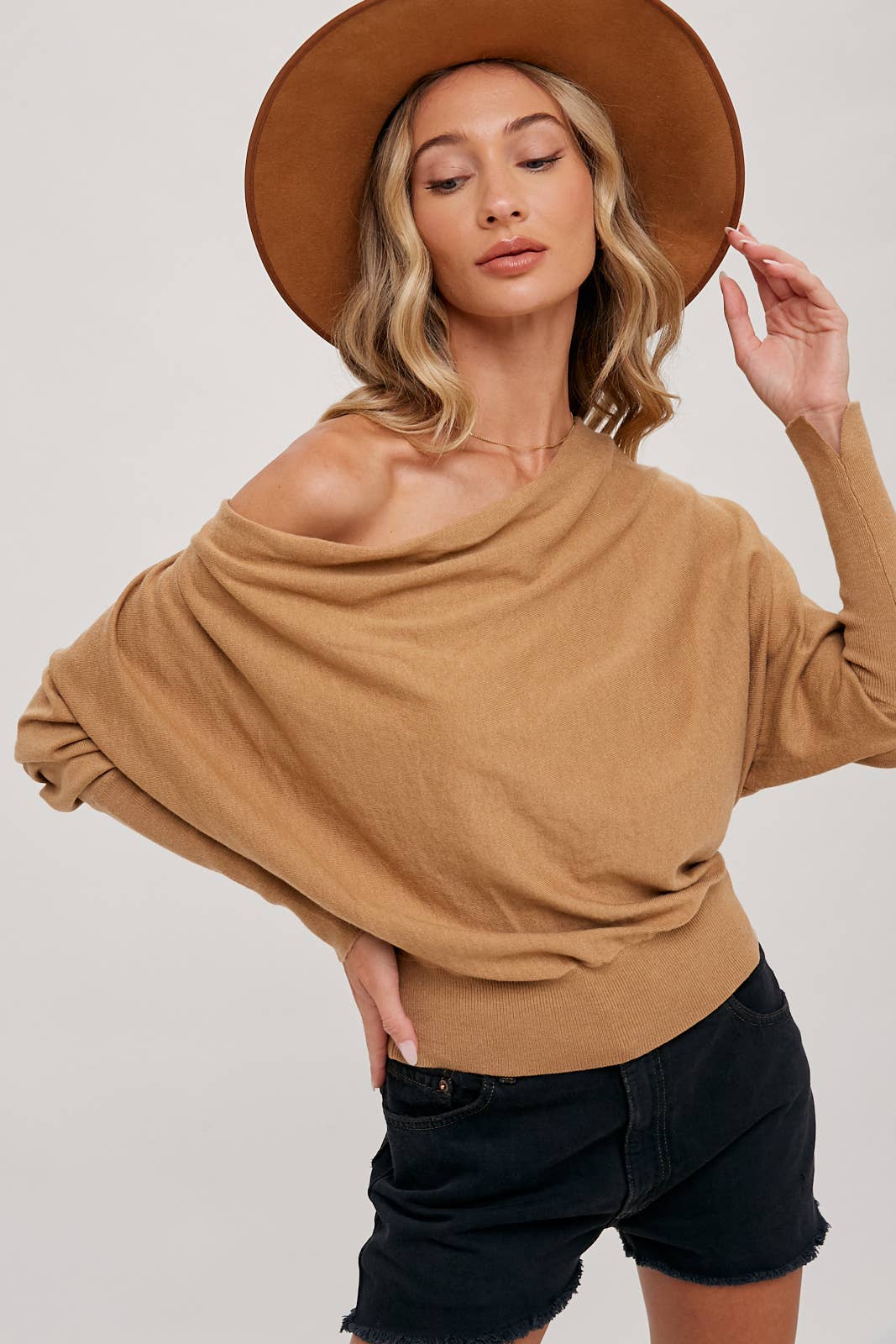 COWLNECK DOLMAN KNIT PULLOVER