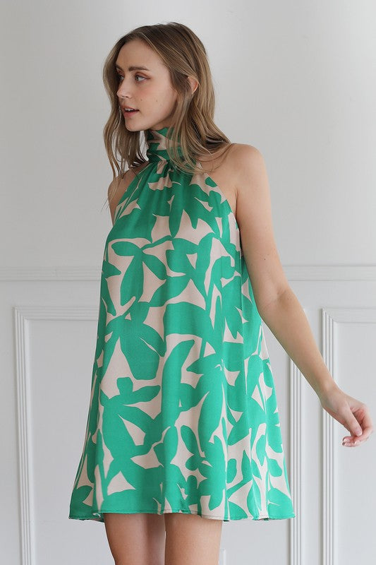 Halter Neck Mini Swing Dress- Kelly Green