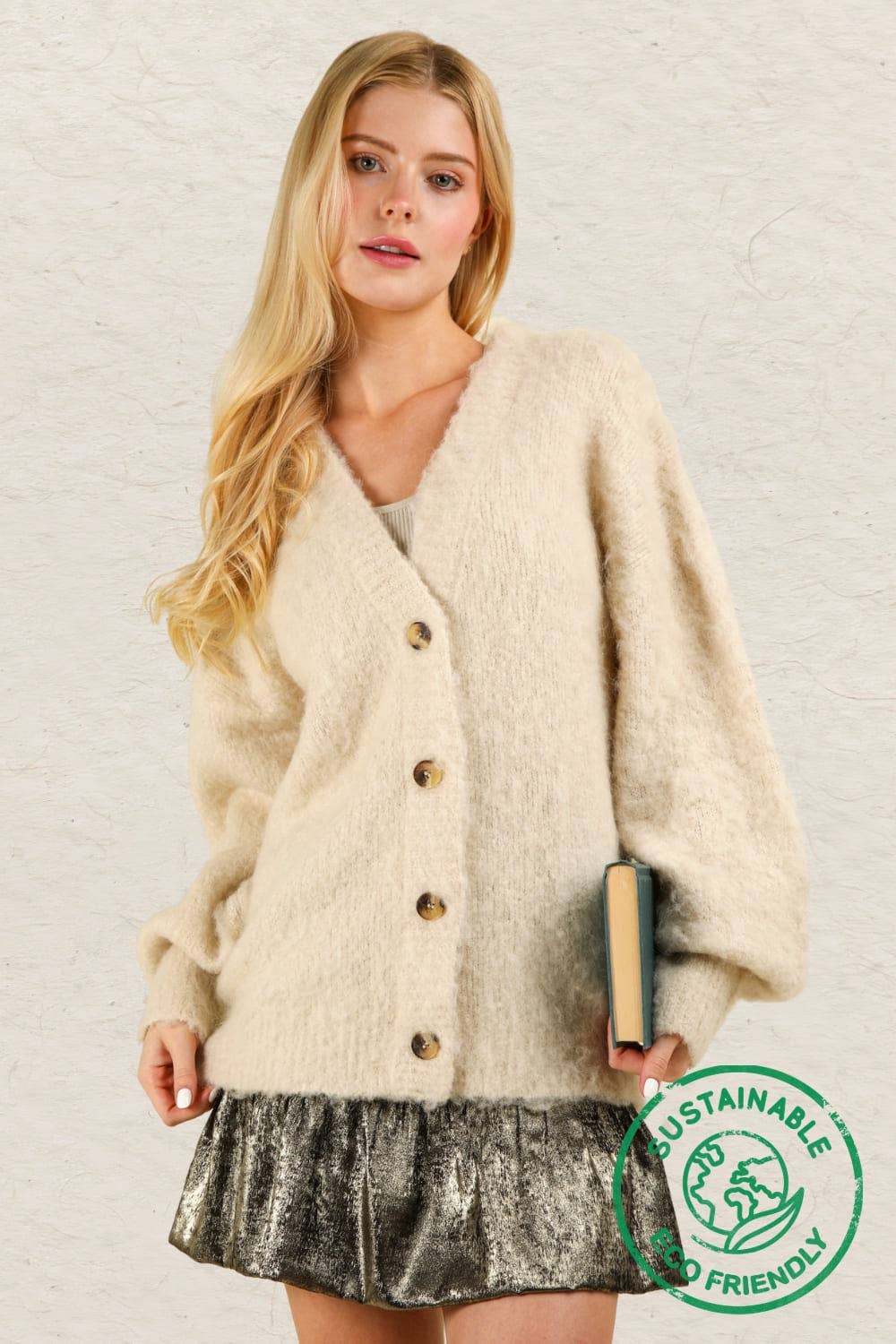 US Mohair Button Down Soft Knit Sweater Cardigan