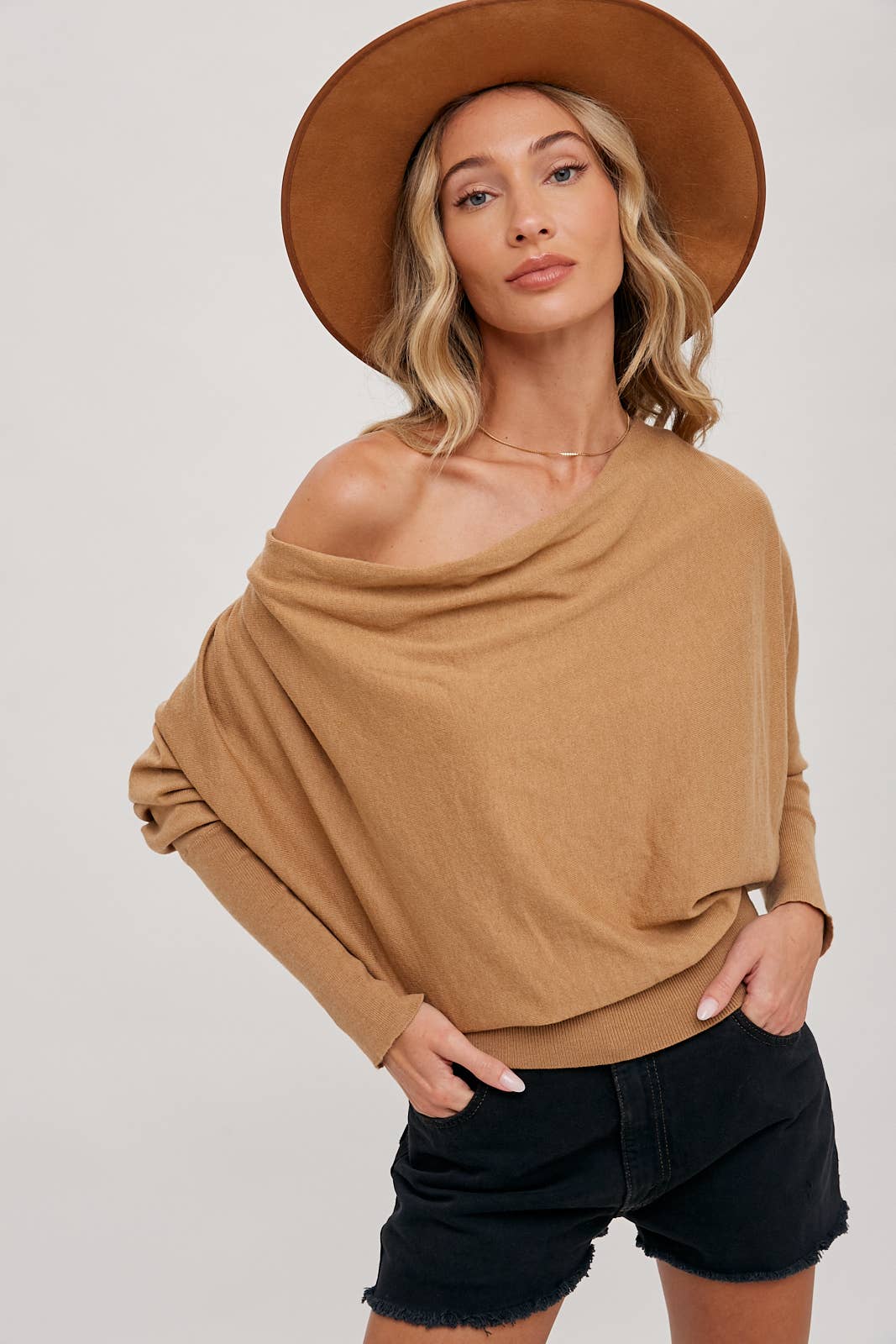 COWLNECK DOLMAN KNIT PULLOVER