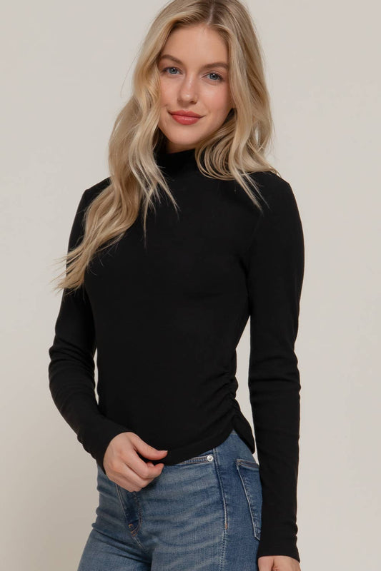Long Sleeve Turtle Neck Side Detail Brushed Rib Top