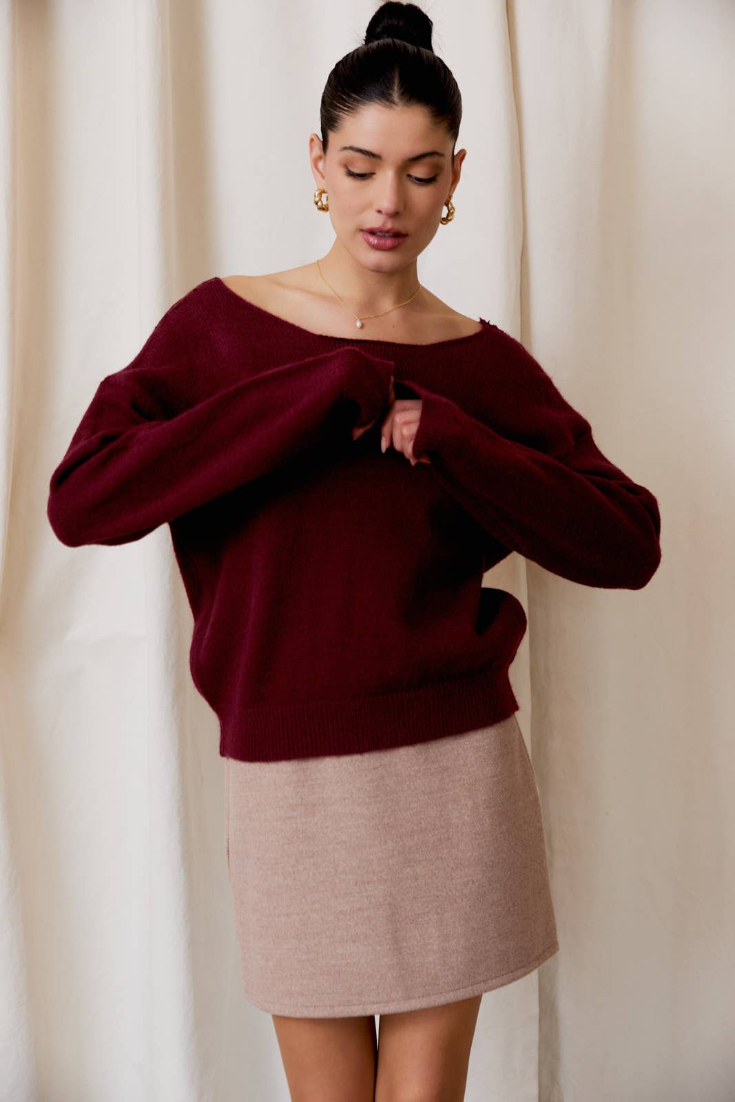 BACK LACE TRIM LONG SLEEVE SWEATER
