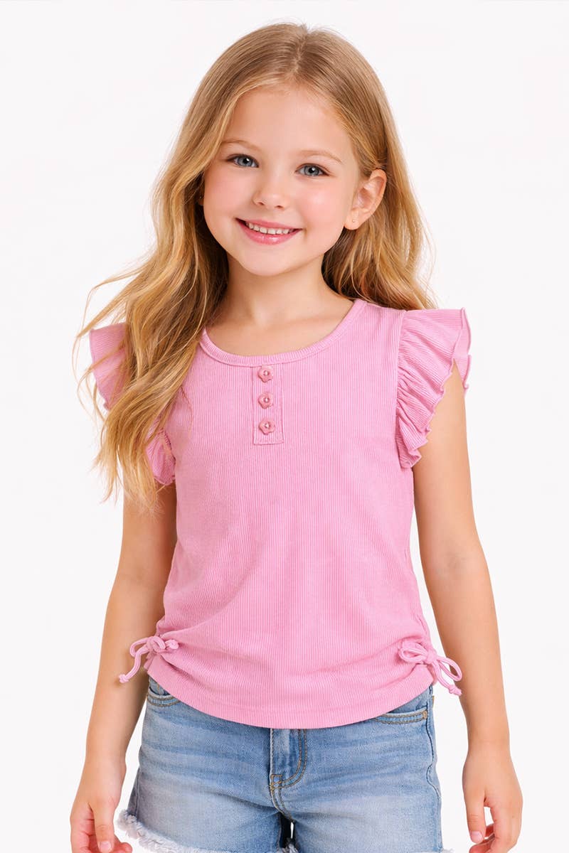 Girl's Ribbed Fashion Top w/ Ruched Sides