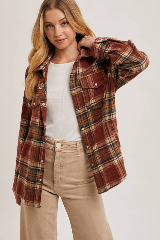 BUTTON DOWN PLAID SHACKET