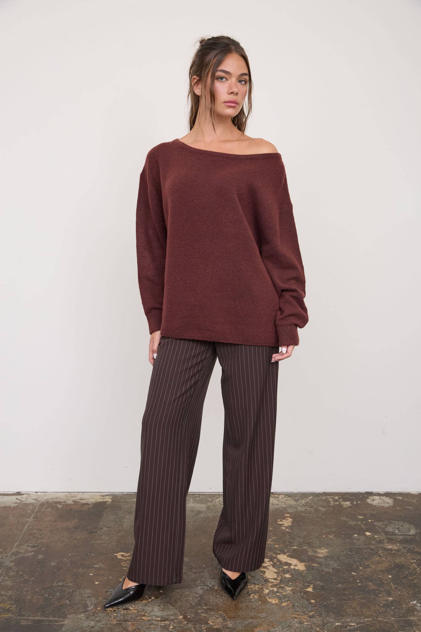 BOAT NECK OVERSIZED KNIT PULLOVER SWEATER