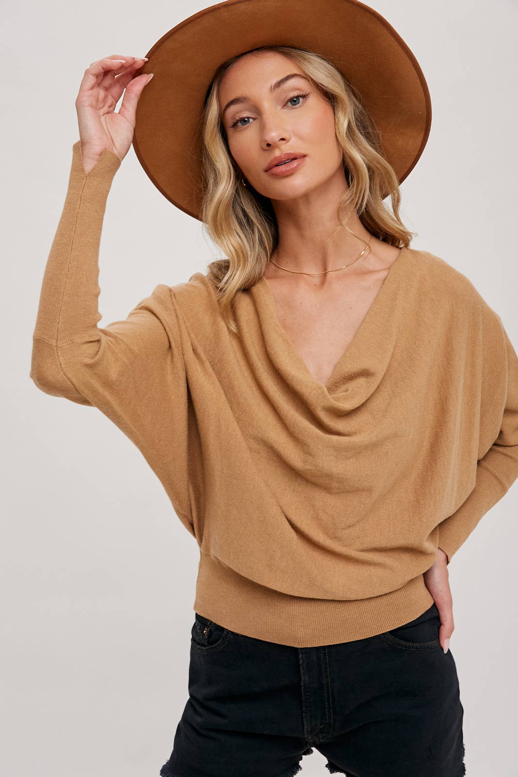 COWLNECK DOLMAN KNIT PULLOVER