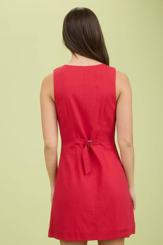BUTTON DOWN SLEEVELESS LINEN MINI DRESS