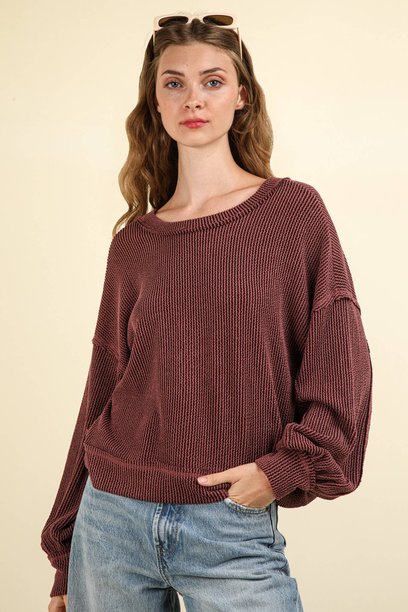 US Two Tone Otto Ribbed Oversized Soft Comfy knit Top