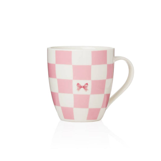 Coquette Bow Pink Checkered Coffee Mug