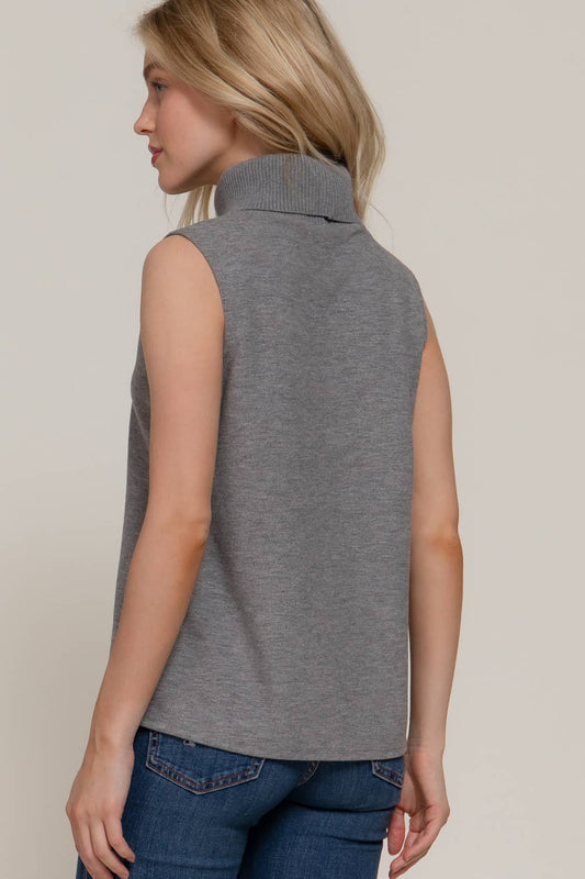 Sleeveless Turtle Neck Soft Knit Top