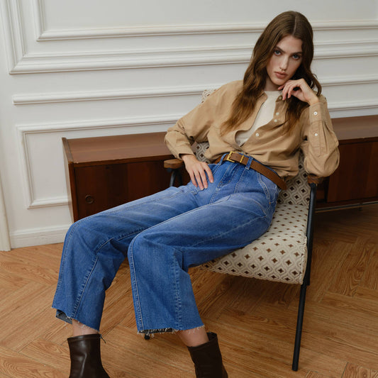 HIGH RISE RELAXED STRAIGHT JEANS WITH RAW HEM