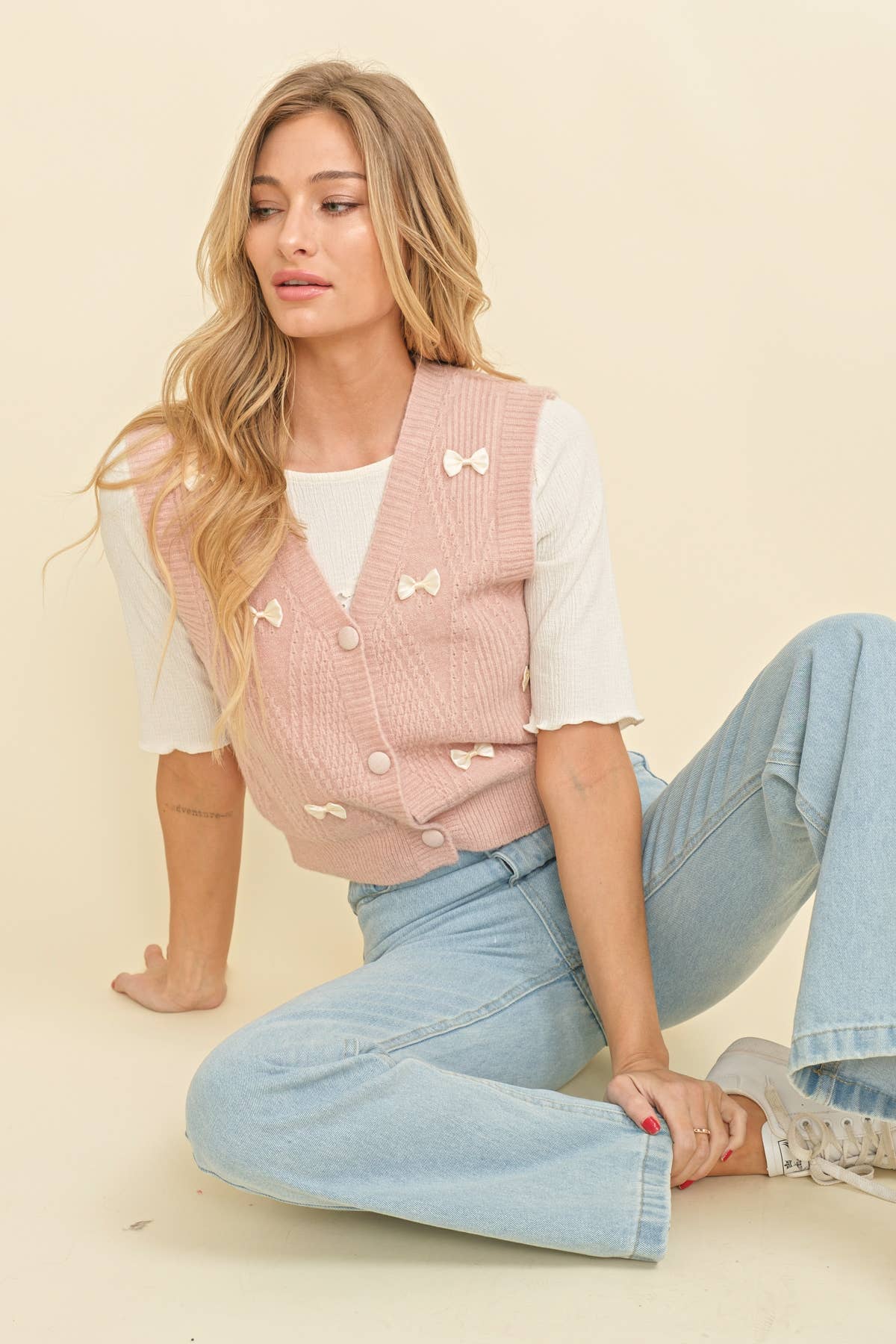 BOW BUTTON UP SWEATER VEST