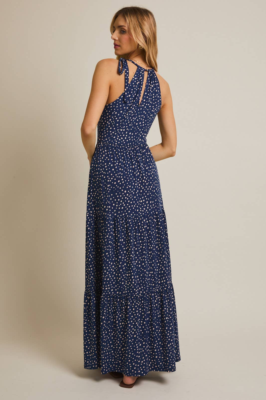 HALTER NECK SLEEVELESS DOT MAXI DRESS