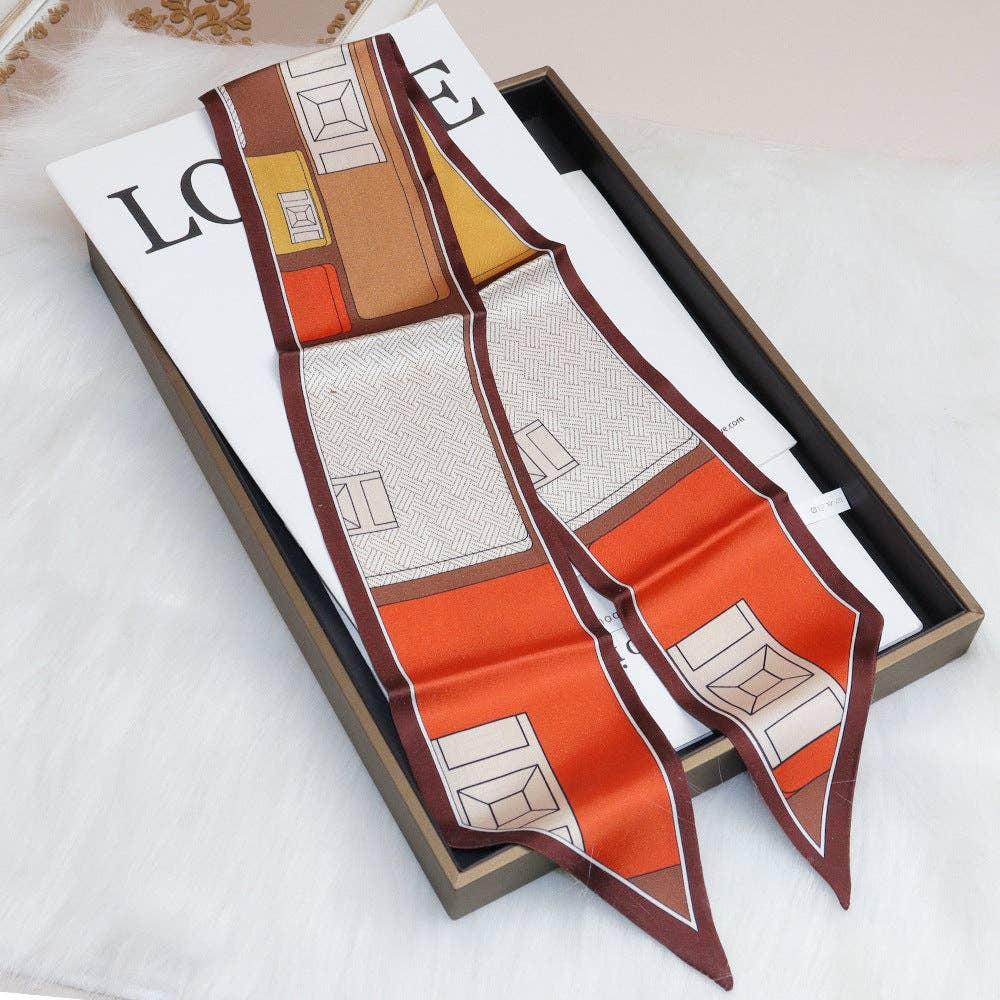 Print Narrow Long Satin Silk-Feel Scarf MK2BLW6W6NSI135