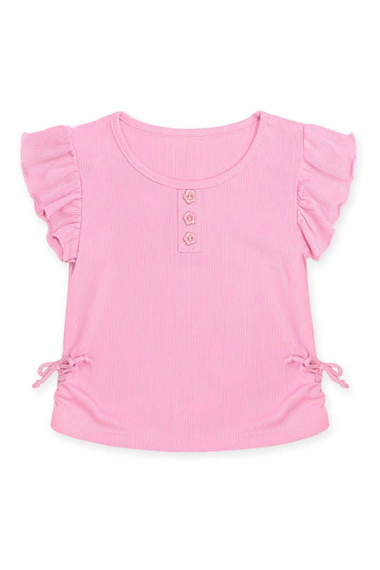 Girl's Ribbed Fashion Top w/ Ruched Sides