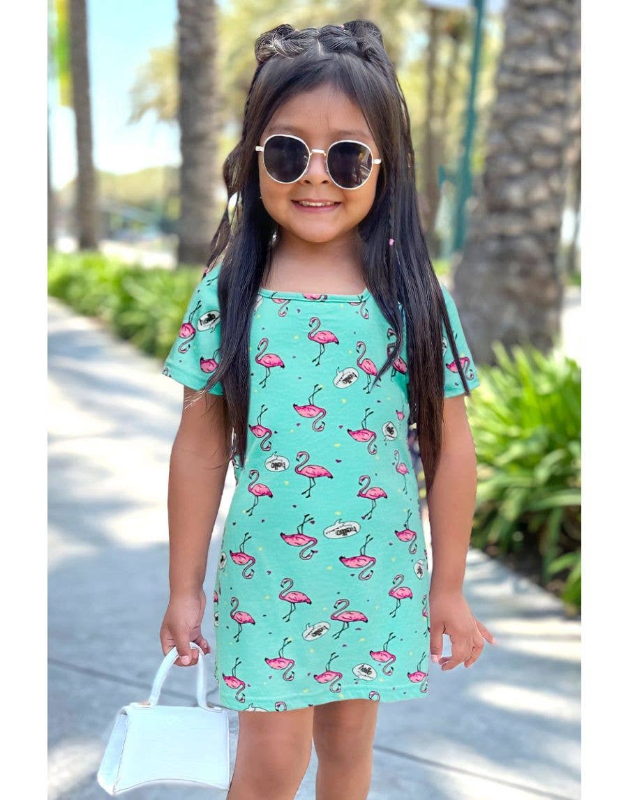 Girls Flamingo Print Dress