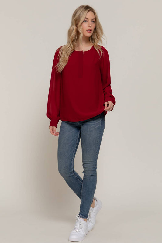 Long Sleeve Round Neck Chiffon Blouse