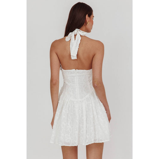 HALTER EMBELLISHED MINI DRESS