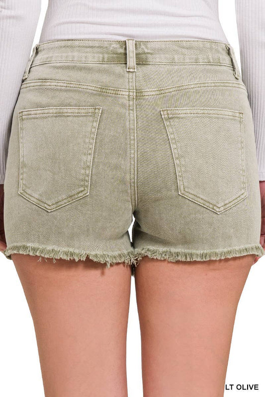 Washed Frayed Cutoff Hem Shorts
