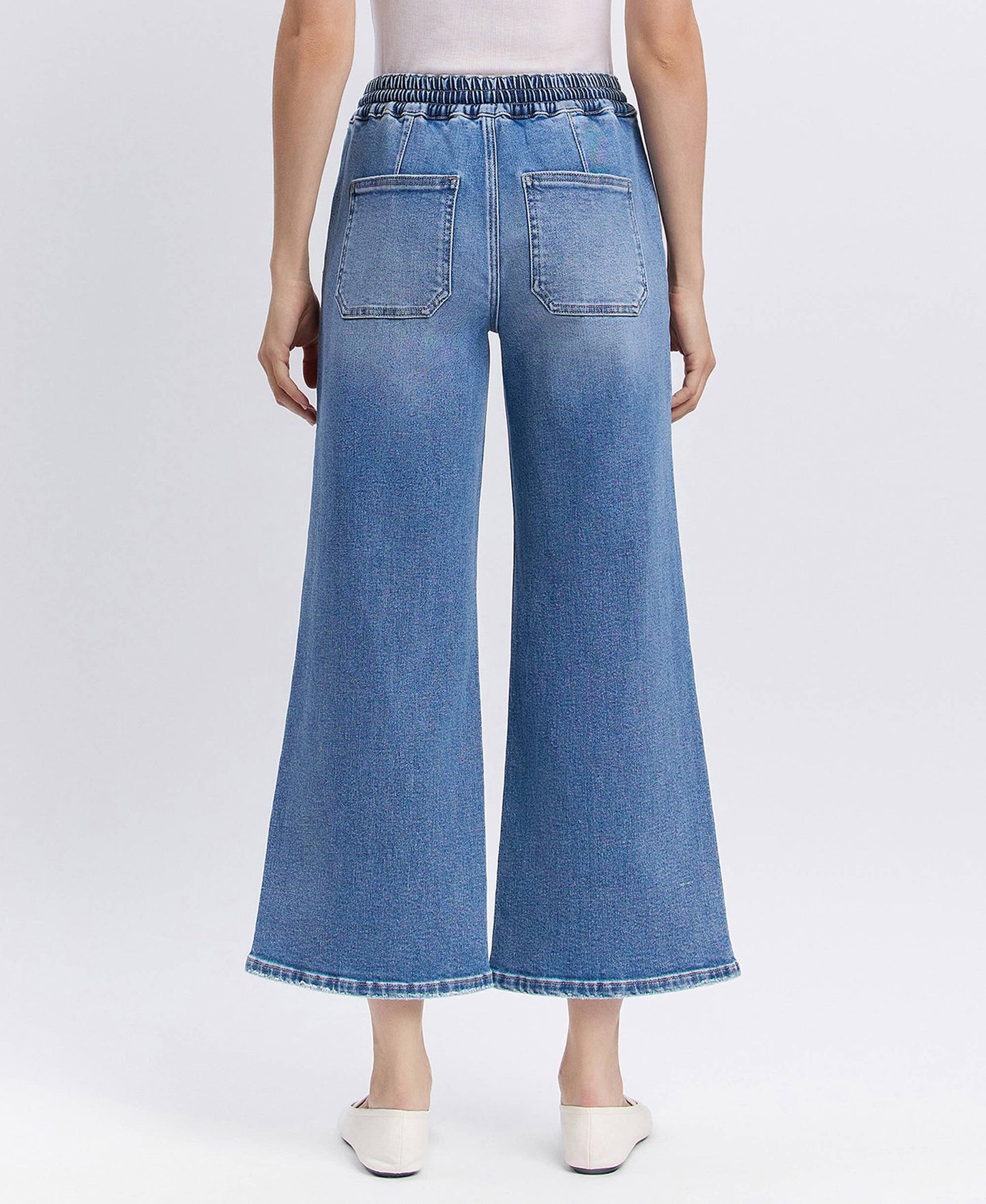 HIGH RISE DRAWSTRING WAISTBAND WIDE LEG JEANS
