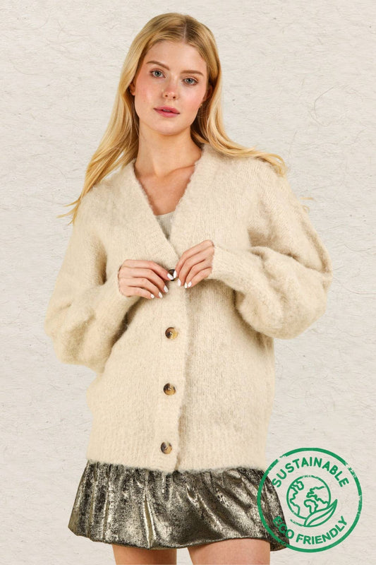 US Mohair Button Down Soft Knit Sweater Cardigan