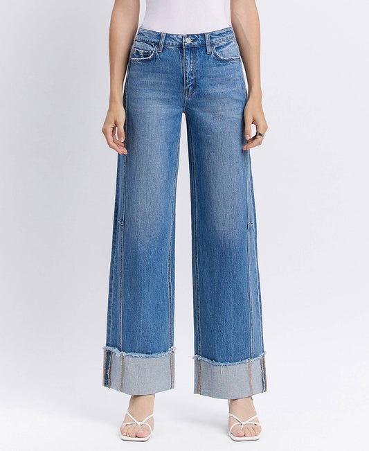 HIGH RISE CUFFED WIDE JEANS