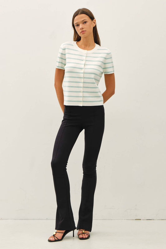 STRIPED SHORT SLEEVE CARDIGAN