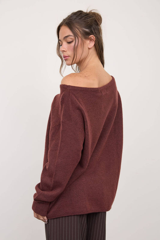 BOAT NECK OVERSIZED KNIT PULLOVER SWEATER
