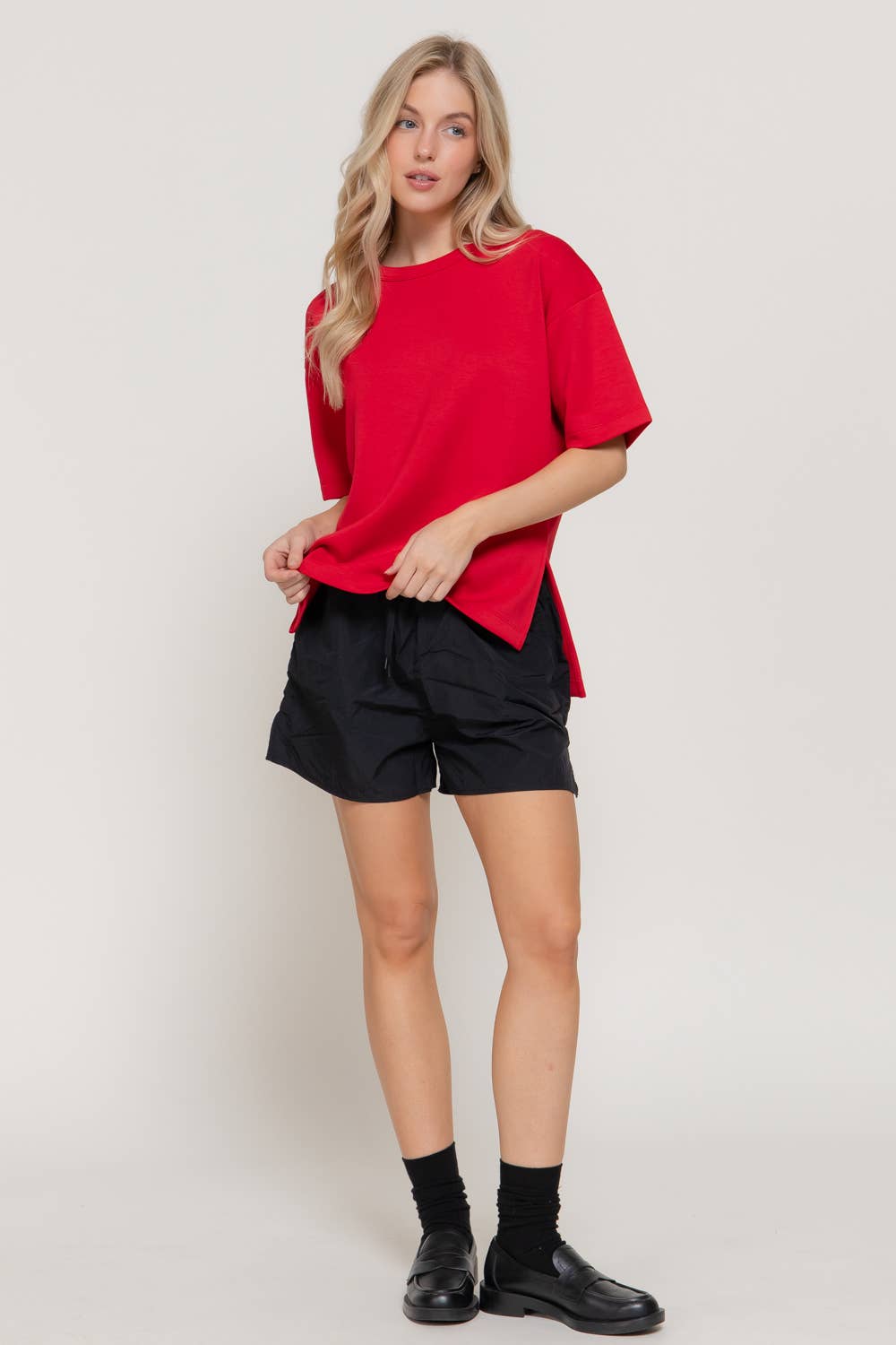 Short Sleeve Round Neck Oversized Soft Modal Scuba Knit Top