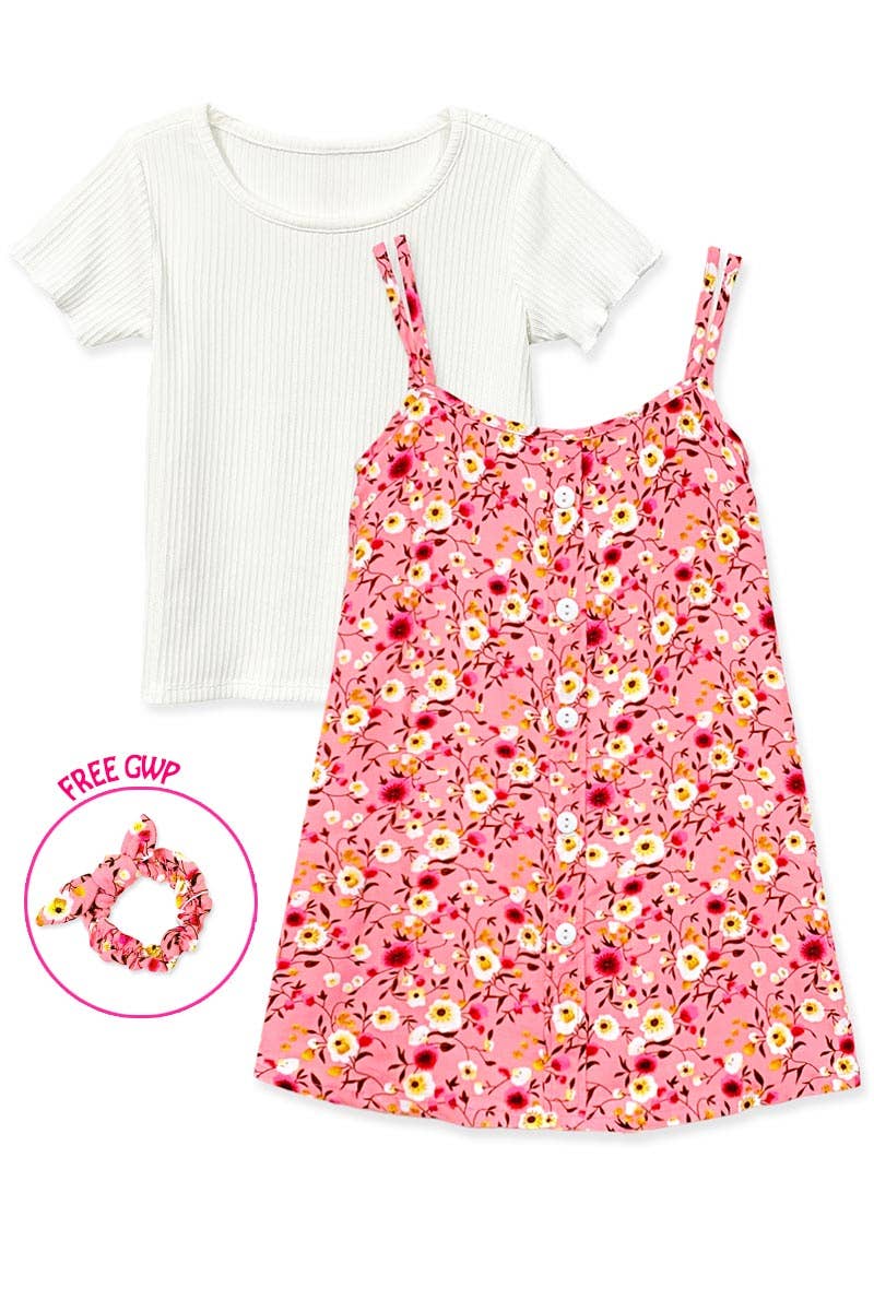 Girl's 2 pc Floral Dress & Ribbed Tee Set