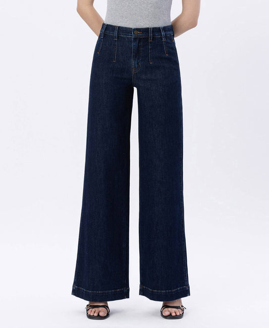 HIGH RISE DART DETAIL WIDE LEG JEANS
