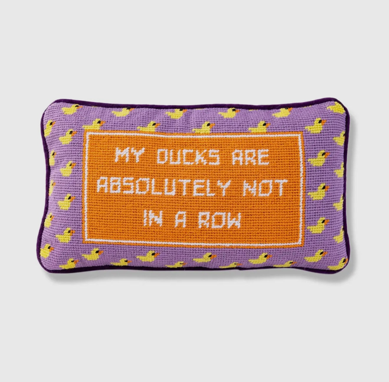 Duck in a row needlepoint pillow