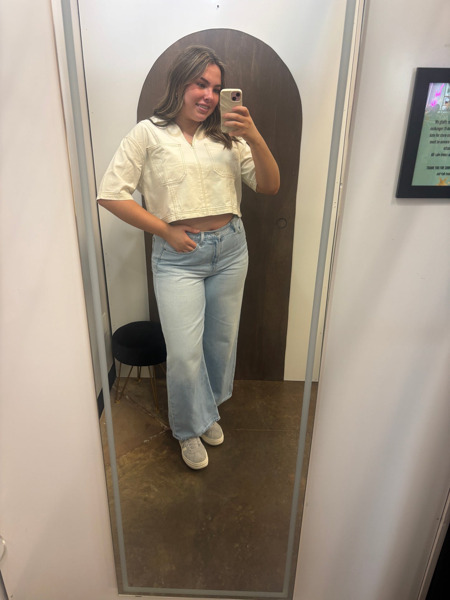 Stitch detail top- ecru