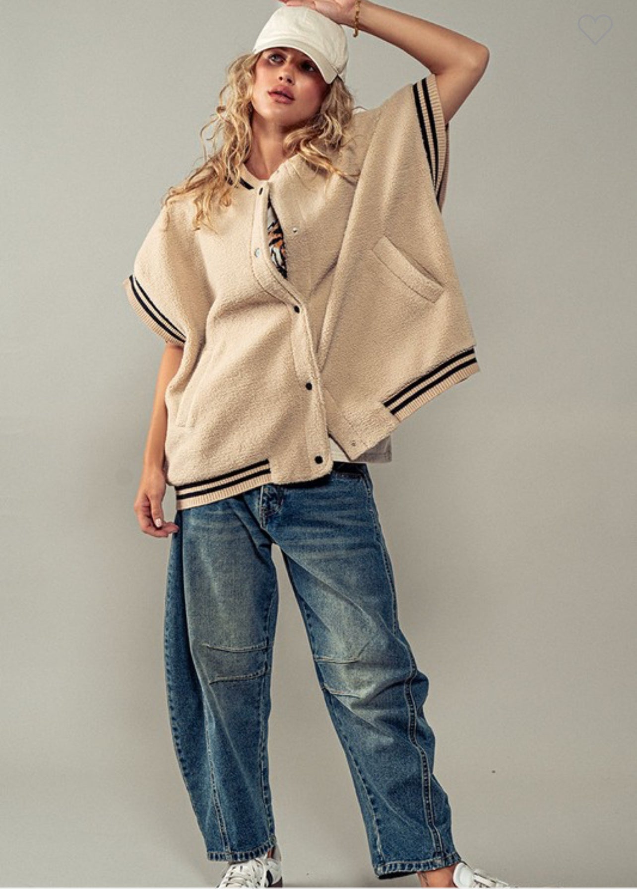 Fuzzy Varsity Vest- Beige