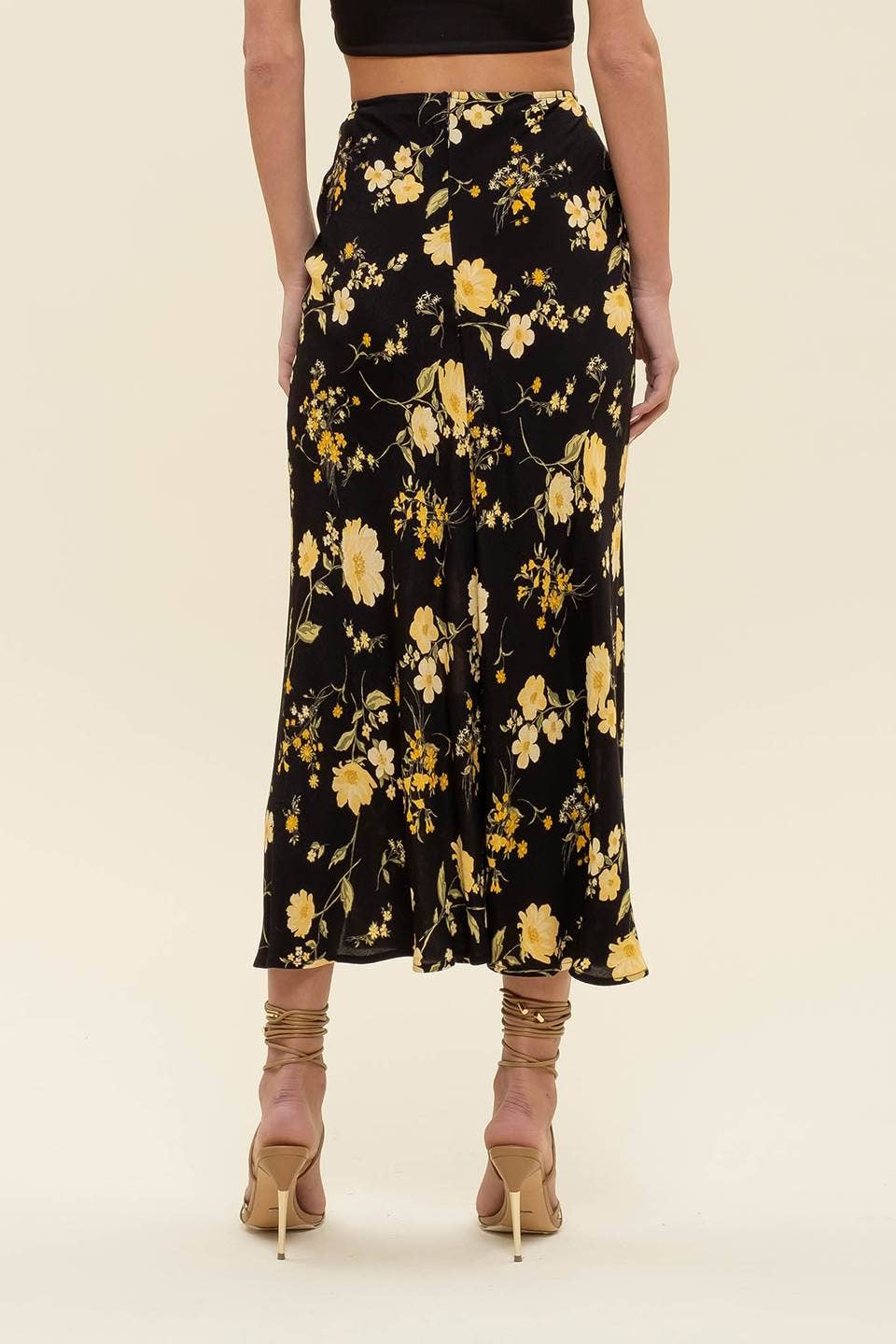 FLORAL HIGH WAIST SIDE SLIT MIDI SKIRT