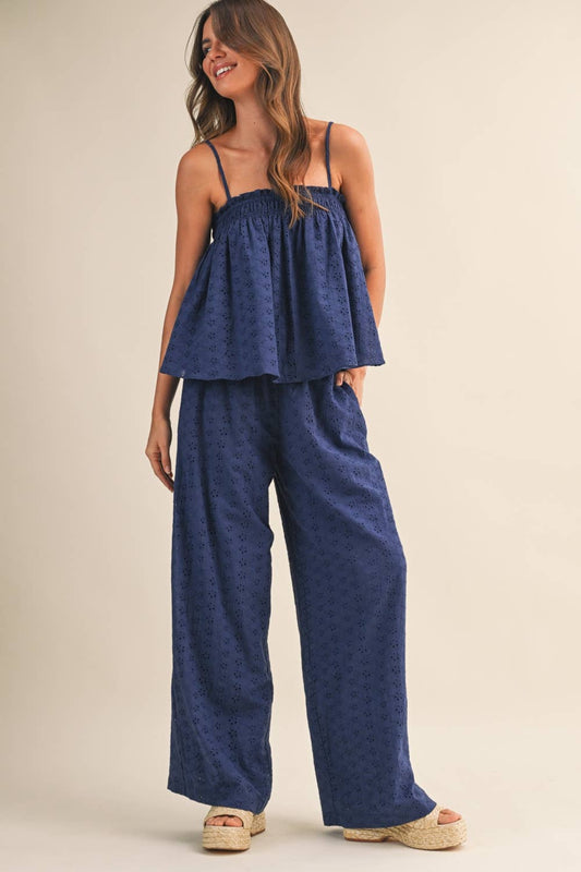 IST6362 EYELET TOP AND WIDE PANTS SET /FULLY LINED