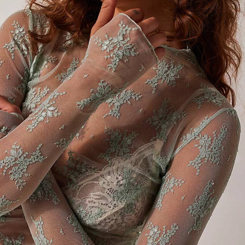 Lux Layering Floral Lace See Through Mesh Top Blouse SKT151