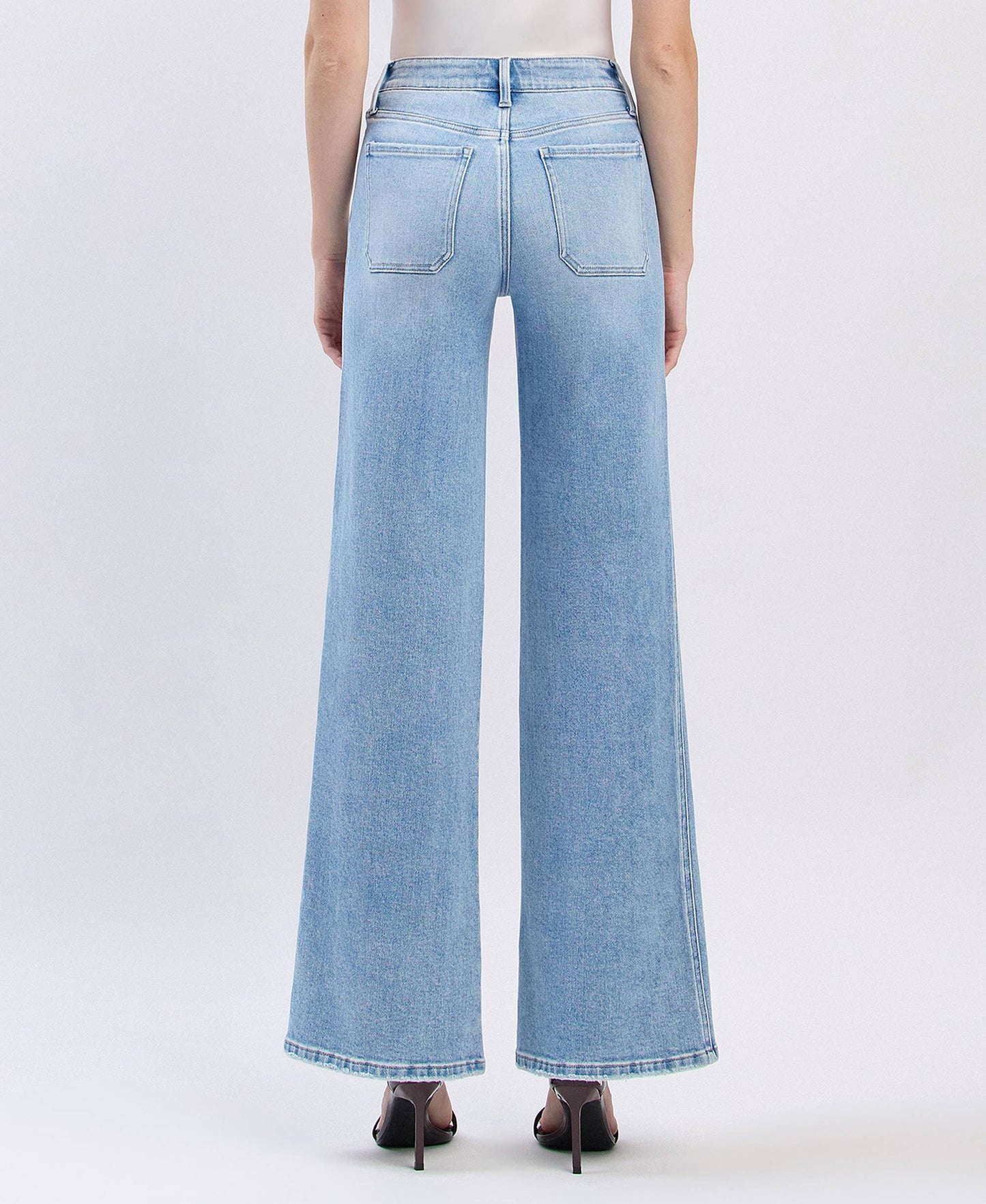 HIGH RISE PATCH POCKET WIDE LEG JEANS