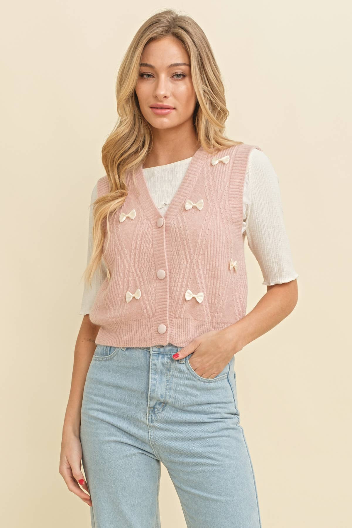 BOW BUTTON UP SWEATER VEST