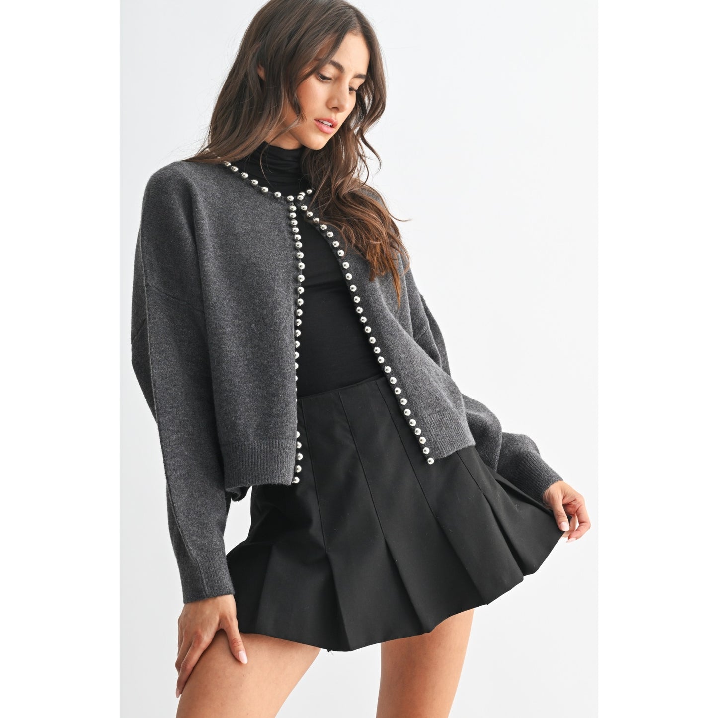 charcoal embellished cardigan