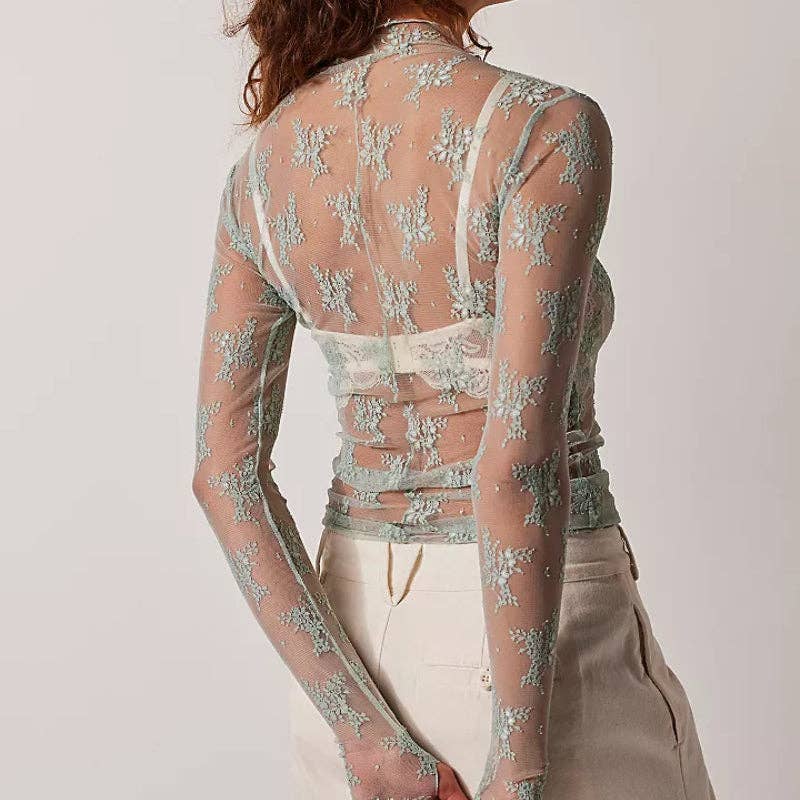 Lux Layering Floral Lace See Through Mesh Top Blouse SKT151
