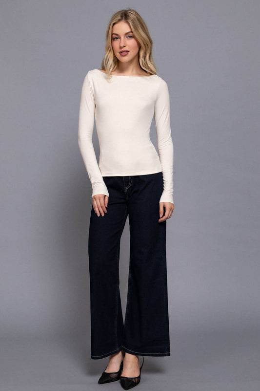 Long Sleeve Boat Neck Knit Top